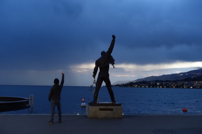 By the lake at dusk in Montreux